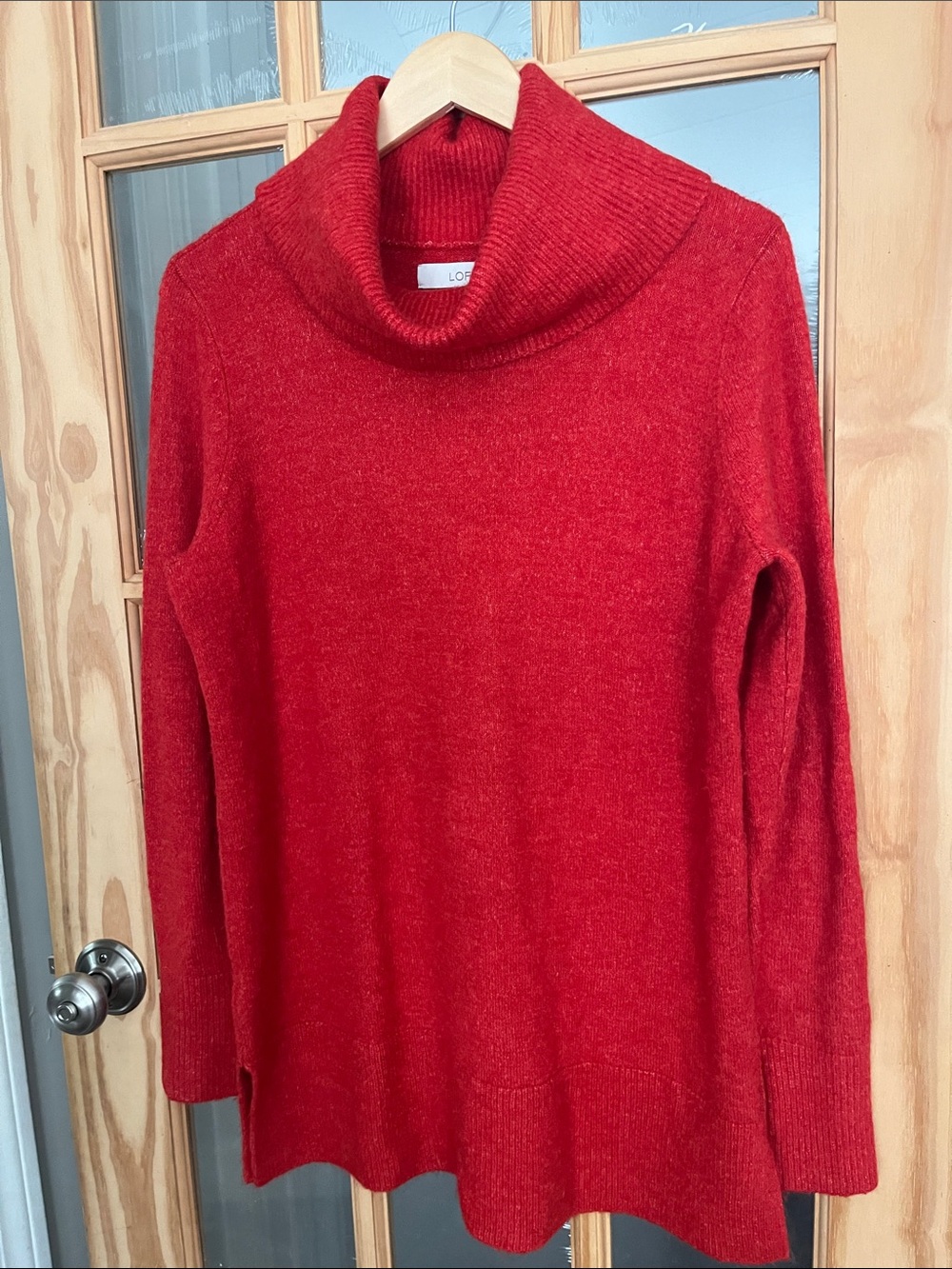 J Jill Red Cabin Speckled Turtleneck Cowl Neck Knit Sweater tunic Oversized